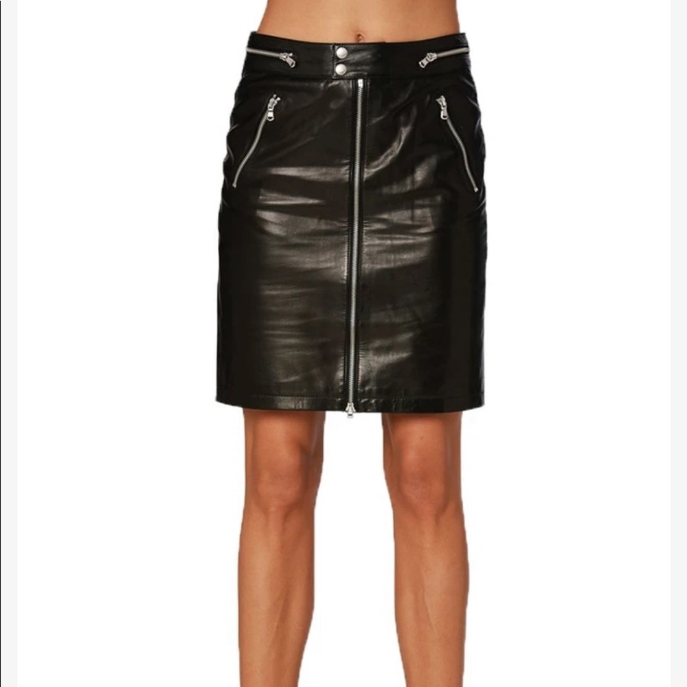 Etienne Marcel Leather Zip Front Pencil Skirt